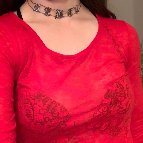Sheer Red Long Sleeve - Picture 1 of 4